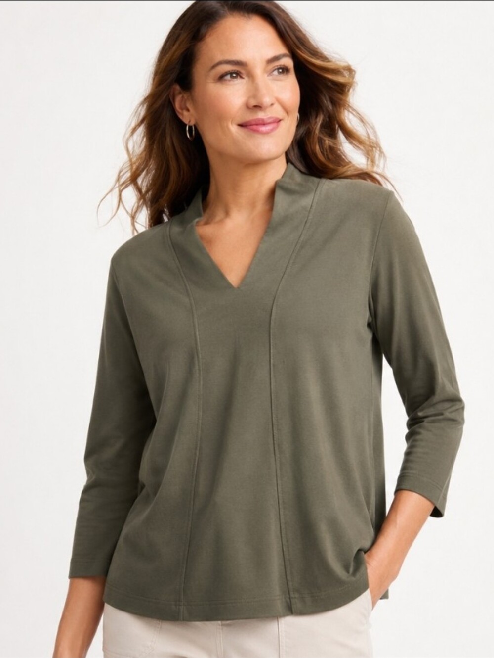 Hasting & Smith Olive Green 100% Cotton Vneck Pullover Top Sz PXL